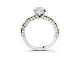 White gold Cushion Cut Diamond Side Stone Solitaire Ring with Round with Peridot side stone and Four-Prong Setting_3