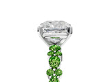 White gold Cushion Cut Diamond Side Stone Solitaire Ring with Round with Peridot side stone and Four-Prong Setting_5