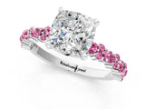 White gold Cushion Cut Diamond Side Stone Solitaire Ring with Round with Pink Sapphire side stone and Four-Prong Setting_1
