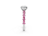 White gold Cushion Cut Diamond Side Stone Solitaire Ring with Round with Pink Sapphire side stone and Four-Prong Setting_2