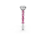 White gold Cushion Cut Diamond Side Stone Solitaire Ring with Round with Pink Sapphire side stone and Four-Prong Setting_2