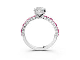 White gold Cushion Cut Diamond Side Stone Solitaire Ring with Round with Pink Sapphire side stone and Four-Prong Setting_3