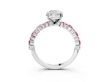 White gold Cushion Cut Diamond Side Stone Solitaire Ring with Round with Pink Sapphire side stone and Four-Prong Setting_3