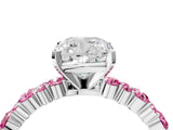 White gold Cushion Cut Diamond Side Stone Solitaire Ring with Round with Pink Sapphire side stone and Four-Prong Setting_4