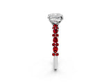 White gold Cushion Cut Diamond Side Stone Solitaire Ring with Round with Ruby side stone and Four-Prong Setting_14