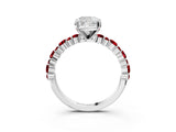 White gold Cushion Cut Diamond Side Stone Solitaire Ring with Round with Ruby side stone and Four-Prong Setting_15