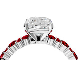 White gold Cushion Cut Diamond Side Stone Solitaire Ring with Round with Ruby side stone and Four-Prong Setting_16