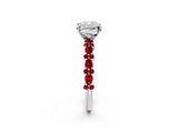 White gold Cushion Cut Diamond Side Stone Solitaire Ring with Round with Ruby side stone and Four-Prong Setting_2
