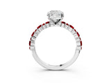 White gold Cushion Cut Diamond Side Stone Solitaire Ring with Round with Ruby side stone and Four-Prong Setting_3