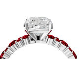White gold Cushion Cut Diamond Side Stone Solitaire Ring with Round with Ruby side stone and Four-Prong Setting_4
