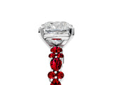 White gold Cushion Cut Diamond Side Stone Solitaire Ring with Round with Ruby side stone and Four-Prong Setting_5