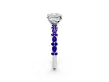 White gold Cushion Cut Diamond Side Stone Solitaire Ring with Round with Tanzanite side stone and Four-Prong Setting_14