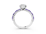 White gold Cushion Cut Diamond Side Stone Solitaire Ring with Round with Tanzanite side stone and Four-Prong Setting_15