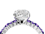 White gold Cushion Cut Diamond Side Stone Solitaire Ring with Round with Tanzanite side stone and Four-Prong Setting_16