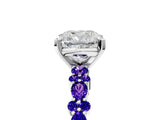 White gold Cushion Cut Diamond Side Stone Solitaire Ring with Round with Tanzanite side stone and Four-Prong Setting_17