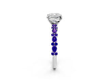 White gold Cushion Cut Diamond Side Stone Solitaire Ring with Round with Tanzanite side stone and Four-Prong Setting_24