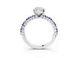 White gold Cushion Cut Diamond Side Stone Solitaire Ring with Round with Tanzanite side stone and Four-Prong Setting_25