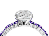 White gold Cushion Cut Diamond Side Stone Solitaire Ring with Round with Tanzanite side stone and Four-Prong Setting_26