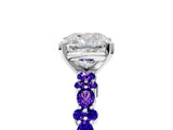 White gold Cushion Cut Diamond Side Stone Solitaire Ring with Round with Tanzanite side stone and Four-Prong Setting_27