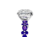 White gold Cushion Cut Diamond Side Stone Solitaire Ring with Round with Tanzanite side stone and Four-Prong Setting_41