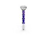 White gold Cushion Cut Diamond Side Stone Solitaire Ring with Round with Tanzanite side stone and Four-Prong Setting_44