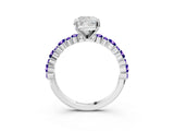 White gold Cushion Cut Diamond Side Stone Solitaire Ring with Round with Tanzanite side stone and Four-Prong Setting_45