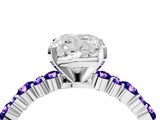 White gold Cushion Cut Diamond Side Stone Solitaire Ring with Round with Tanzanite side stone and Four-Prong Setting_46