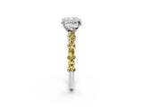 White gold Cushion Cut Diamond Side Stone Solitaire Ring with Round with Yellow Sapphire side stone and Four-Prong Setting_2