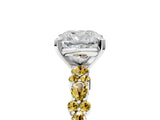 White gold Cushion Cut Diamond Side Stone Solitaire Ring with Round with Yellow Sapphire side stone and Four-Prong Setting_5