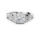White gold Cushion Cut Diamond Solitaire Celtic Knot Ring with Four-Prong Setting_88