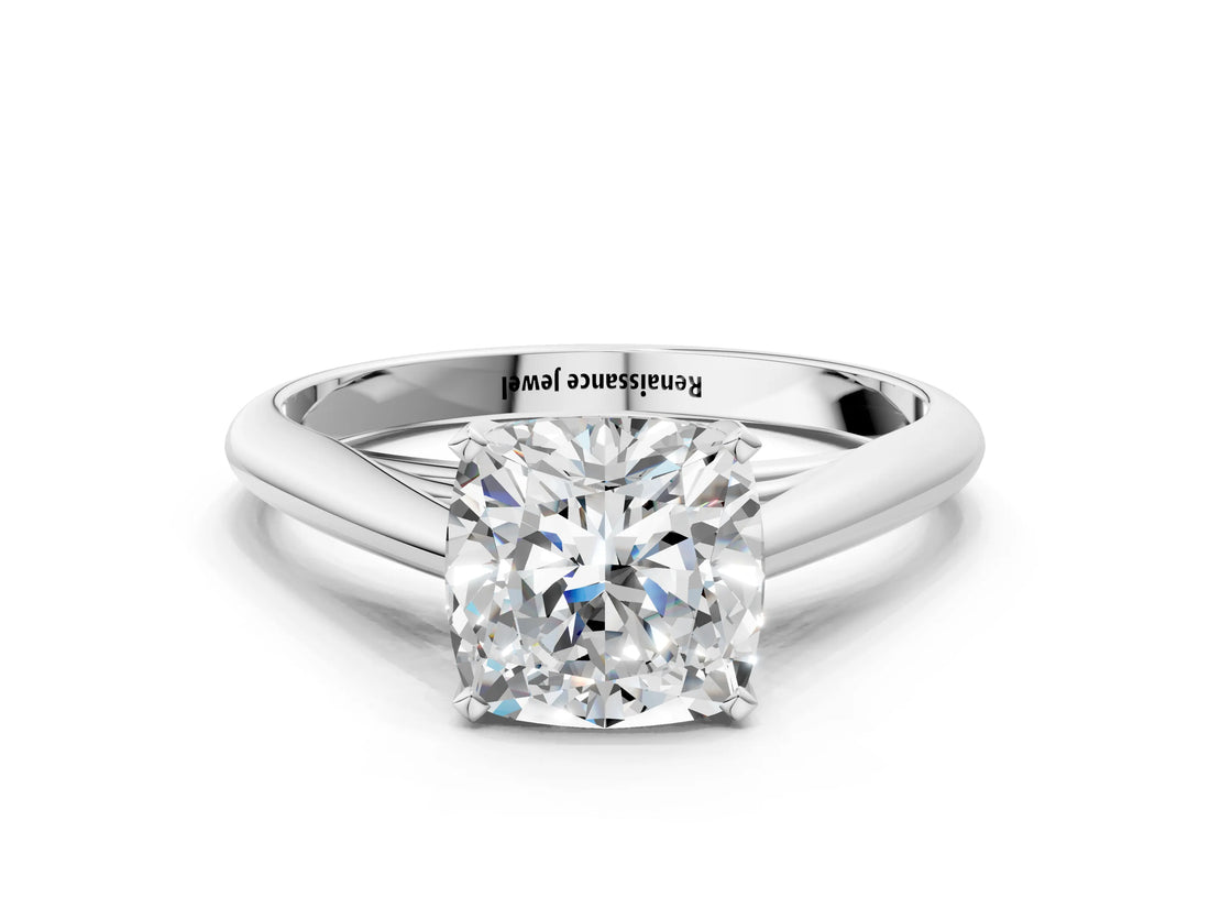 White gold Cushion Cut Diamond Solitaire Engagement Ring with Cathedral Setting and Four-Prong Mount_275