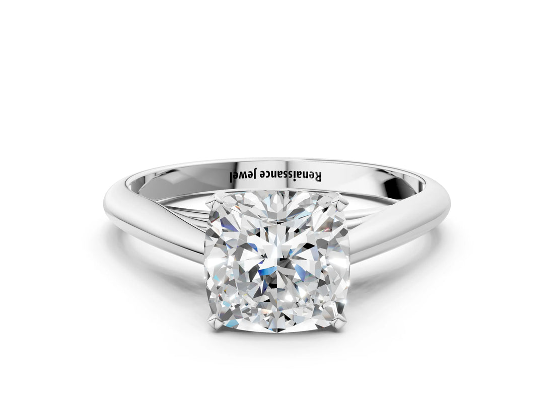 White gold Cushion Cut Diamond Solitaire Engagement Ring with Cathedral Setting and Four-Prong Mount_50