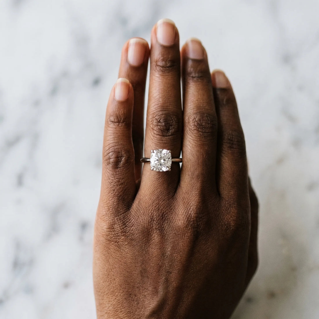 White gold Cushion Cut Diamond Solitaire Engagement Ring with Classic Band and Four-Prong Setting_165