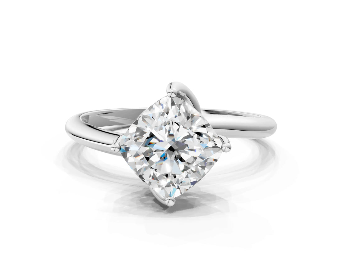 White gold Cushion Cut Diamond Solitaire Engagement Ring with Four-Prong Setting and Classic Band_20
