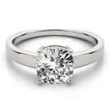 White gold Cushion Cut Diamond Solitaire Engagement Ring with Four-Prong Setting and Plain Band 1