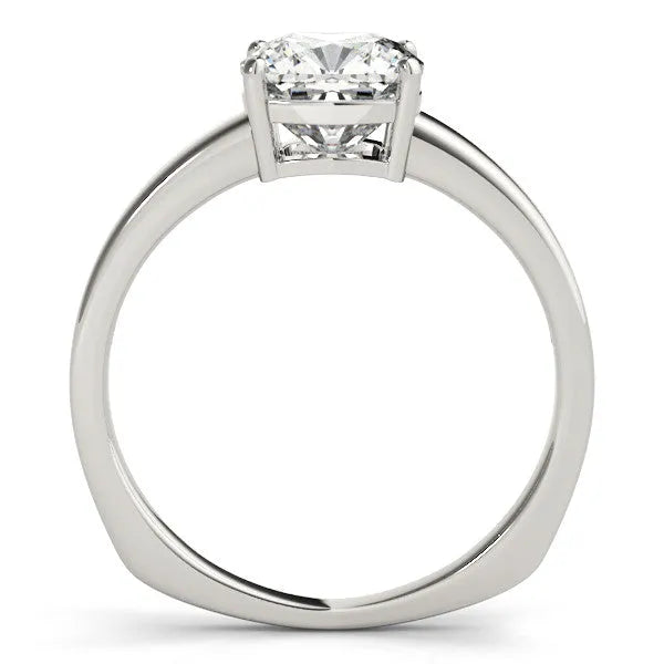 White gold Cushion Cut Diamond Solitaire Engagement Ring with Four-Prong Setting and Plain Band