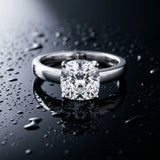 White gold Cushion Cut Diamond Solitaire Engagement Ring with Four-Prong Setting and Plain Band_9