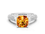 White gold Cushion Cut Diamond Solitaire Engagement Ring with Pavé Band and Four-Prong Setting