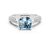White gold Cushion Cut Diamond Solitaire Engagement Ring with Pavé Band and Four-Prong Setting