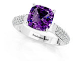 White gold Cushion Cut Diamond Solitaire Engagement Ring with Pavé Band and Four-Prong Setting_1