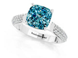 White gold Cushion Cut Diamond Solitaire Engagement Ring with Pavé Band and Four-Prong Setting_1