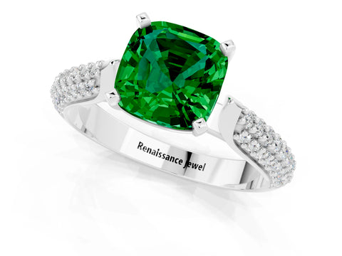 White gold Cushion Cut Diamond Solitaire Engagement Ring with Pavé Band and Four-Prong Setting_1