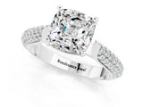 White gold Cushion Cut Diamond Solitaire Engagement Ring with Pavé Band and Four-Prong Setting_1