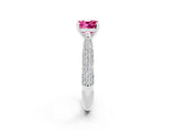 White gold Cushion Cut Diamond Solitaire Engagement Ring with Pavé Band and Four-Prong Setting_2
