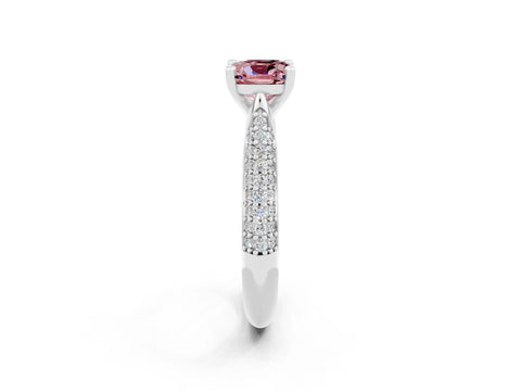 White gold Cushion Cut Diamond Solitaire Engagement Ring with Pavé Band and Four-Prong Setting_2