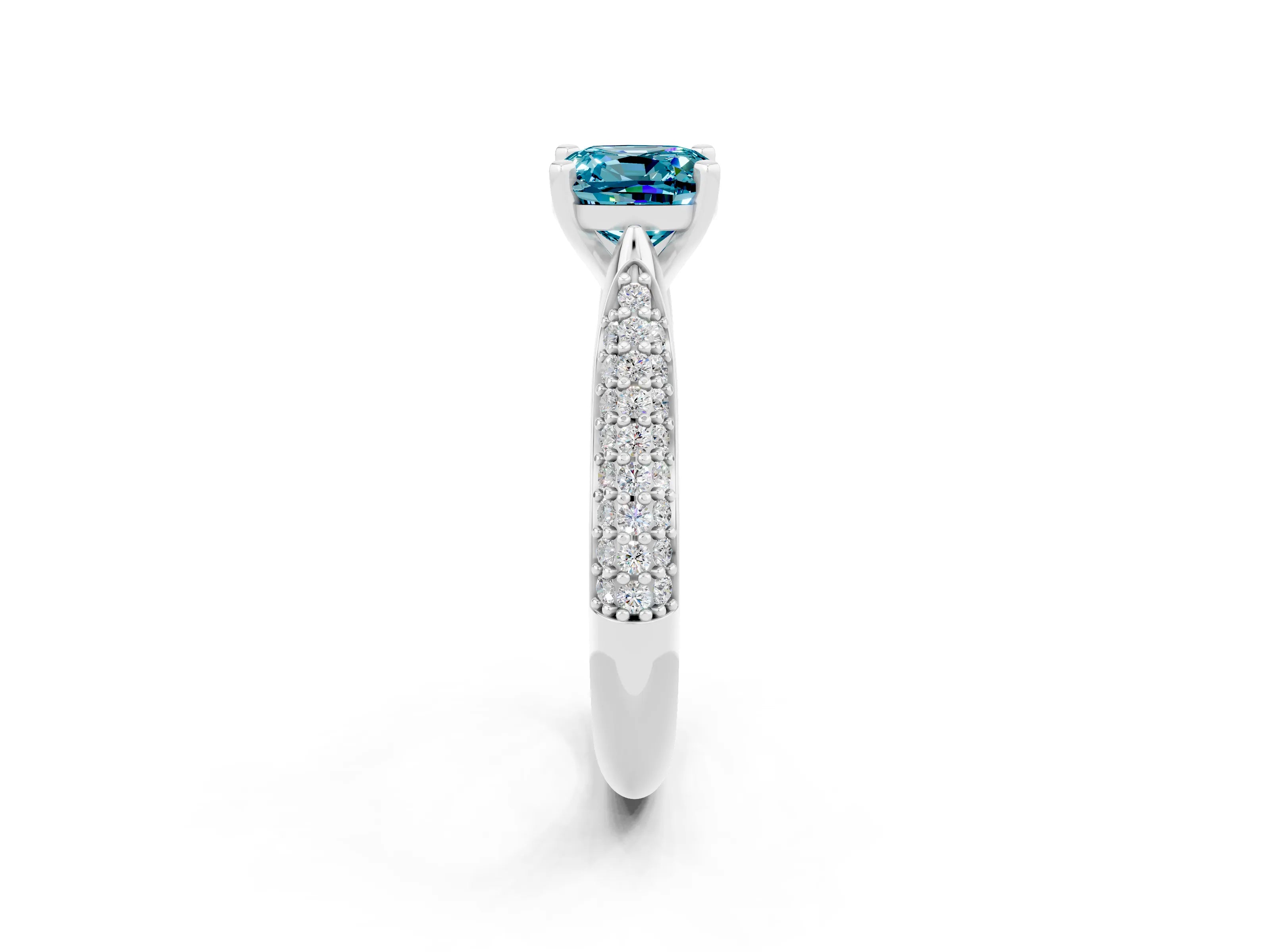 White gold Cushion Cut Diamond Solitaire Engagement Ring with Pavé Band and Four-Prong Setting_2