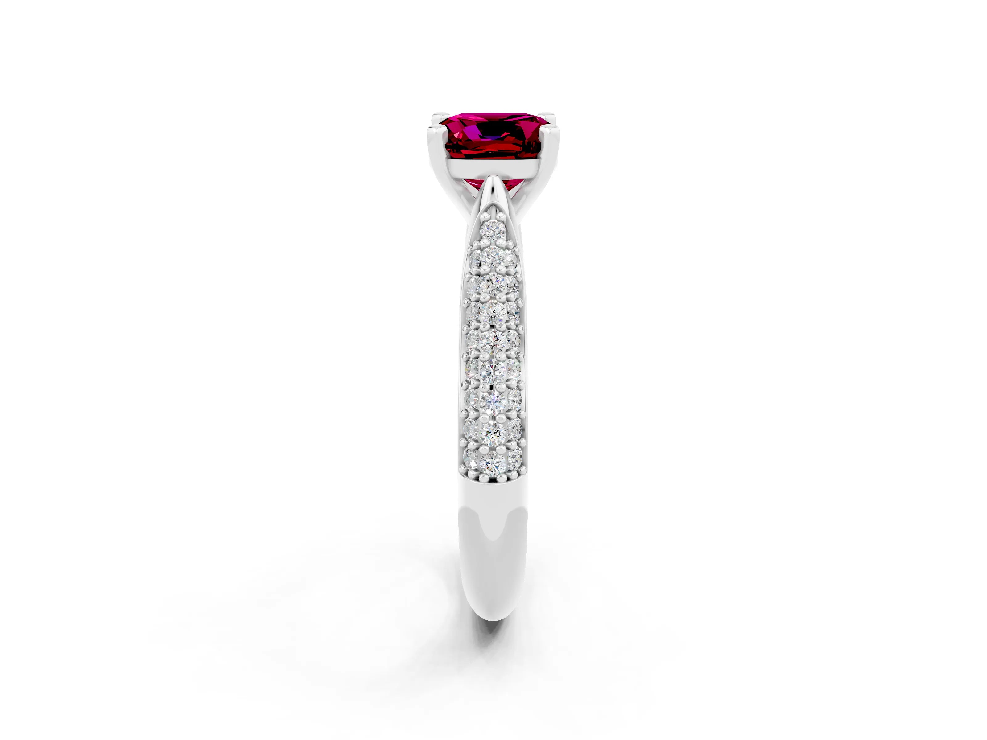 White gold Cushion Cut Diamond Solitaire Engagement Ring with Pavé Band and Four-Prong Setting_2