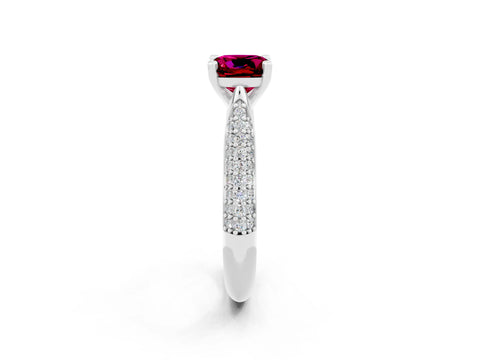 White gold Cushion Cut Diamond Solitaire Engagement Ring with Pavé Band and Four-Prong Setting_2