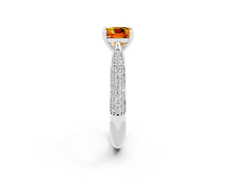 White gold Cushion Cut Diamond Solitaire Engagement Ring with Pavé Band and Four-Prong Setting_2
