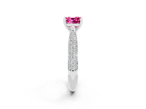 White gold Cushion Cut Diamond Solitaire Engagement Ring with Pavé Band and Four-Prong Setting_2
